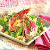photo recette Salade tiède de rougets à la brunoise d'agrumes