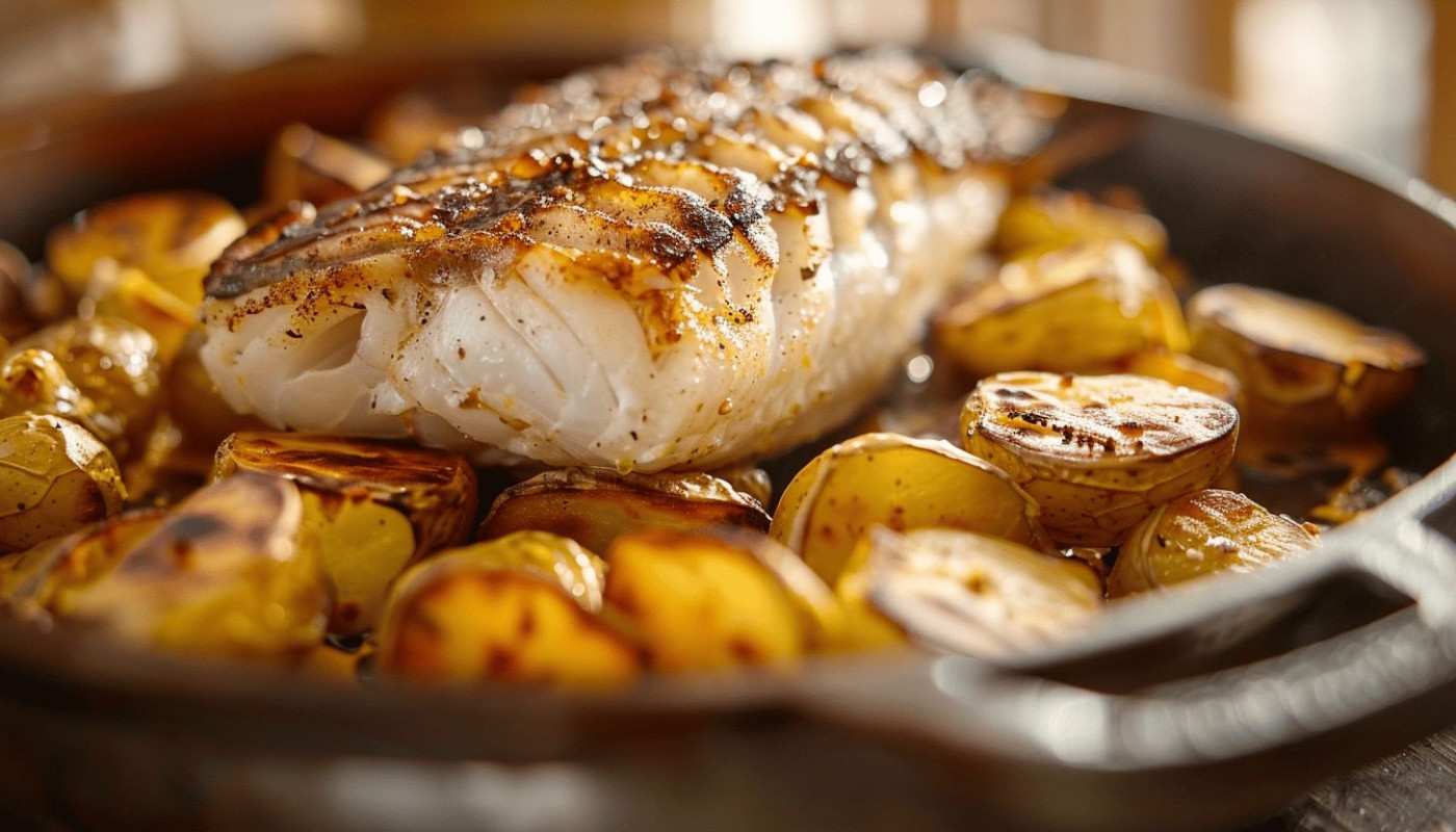 Préparation simple de la lotte au four accompagnée de pommes de terre