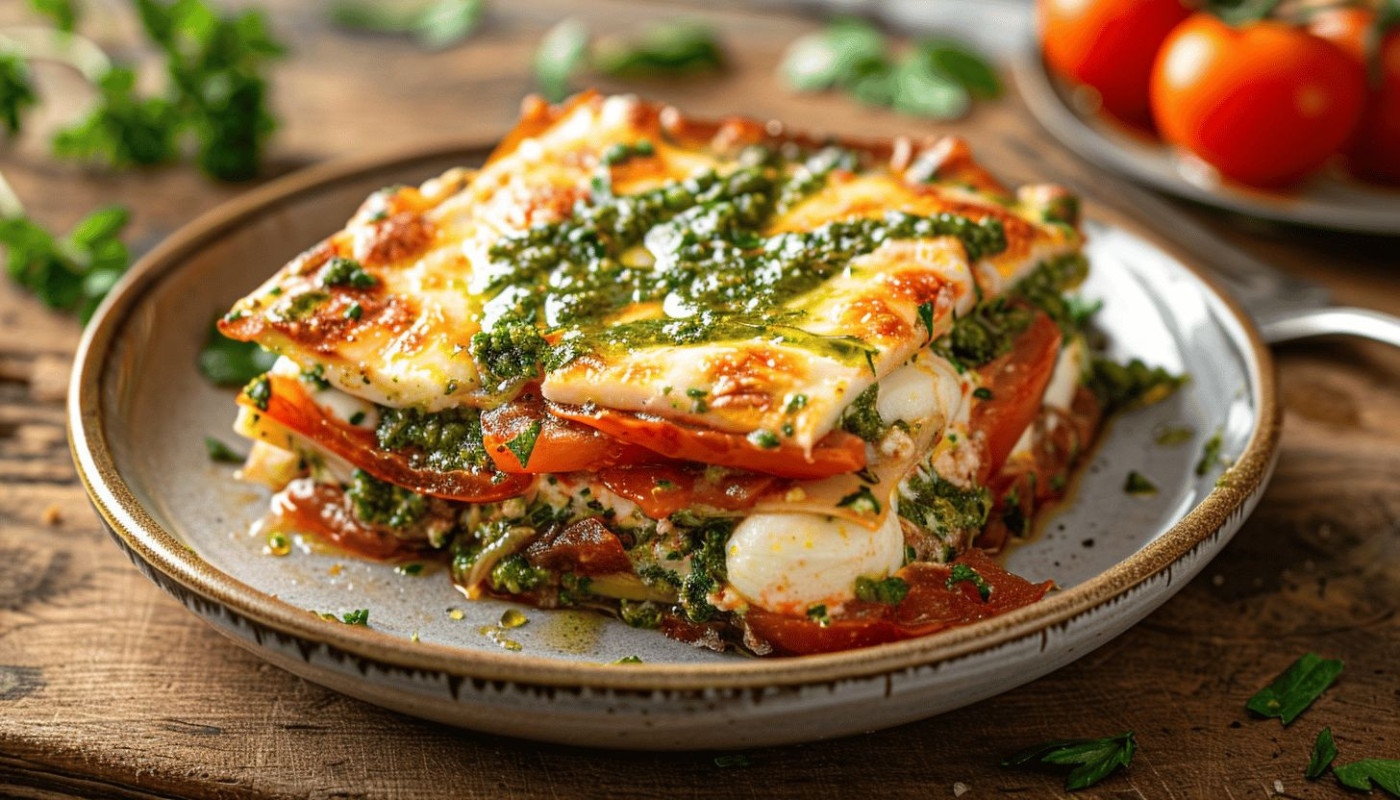 Recette gourmande de tomate mozzarella au pesto, cuites au four